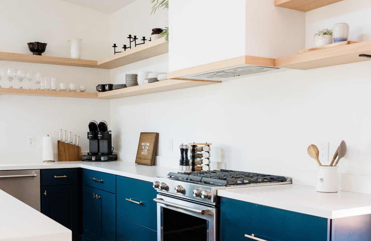 Kitchen with floating shelves